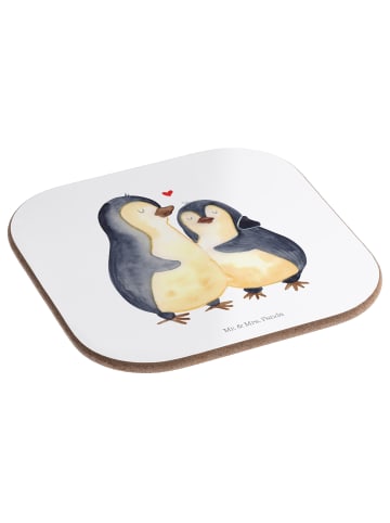 Mr. & Mrs. Panda Bierdeckel Pinguin umarmen ohne Spruch in Weiß