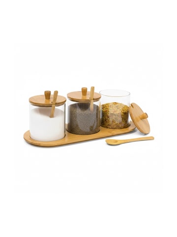 relaxdays Gewürzgläser Jiao in Natur - (B)31 x (H)12 x (T)12 cm