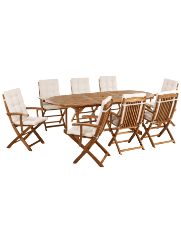 Beliani 9-tlg Gartentisch Set MAUI PREMIUM in Braun/Beige
