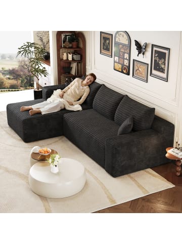 ABRIHOME Ecksofa in Schwarz 241cm L Form links mit 2 Sitzen tiefer Sitz