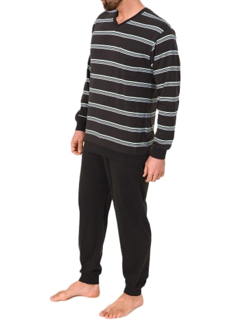 NORMANN Langarm Schlafanzug Pyjama Bündchen Streifen - 84140 in dunkelgrau