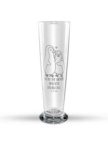 Mr. & Mrs. Panda Bierglas Pinguin umarmen mit Spruch in Transparent