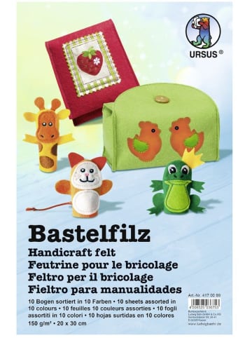 Buntpapierfabrik Ludwig Bähr Bastelfilz 150g/qm 20x30cm Packung mit 10 Bogen 10 Farben