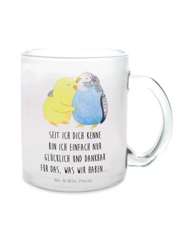 Mr. & Mrs. Panda Glas Wellensittich Liebe mit Spruch in Transparent