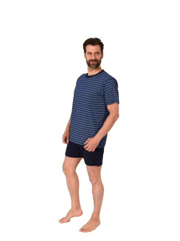 NORMANN Schlafanzug kurzarm Pyjama Shorty Streifen in navy