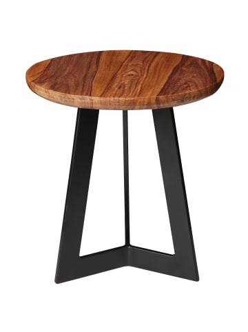 KADIMA DESIGN Beistelltisch Sheesham Holz und Metall, Rustikales Design, 35x37x35 cm