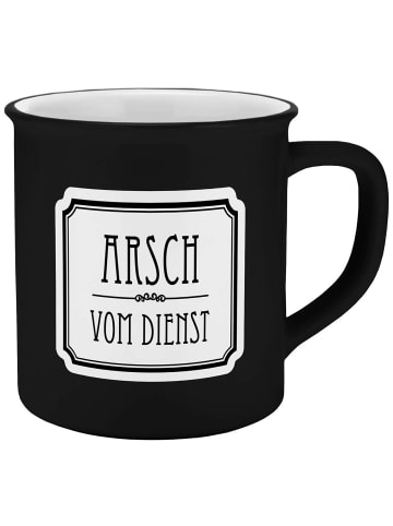 Geda Labels Tasse Arsch vom Dienst Emaille-Optik in Schwarz - 400 ml