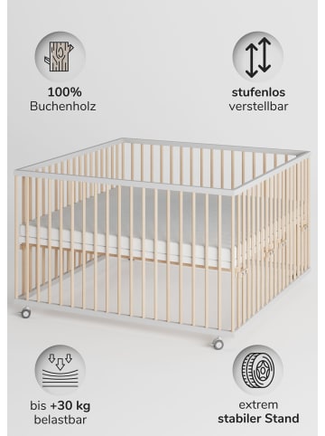 Sämann Sämann Laufgitter mit Matratze SleepPlus & Schlupfsprossen weiß/natur Premium