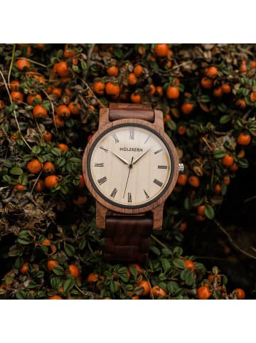 Holzkern Armbanduhr Quarz Herbstdämmerung Walnuss/Ahorn Creme / Braun