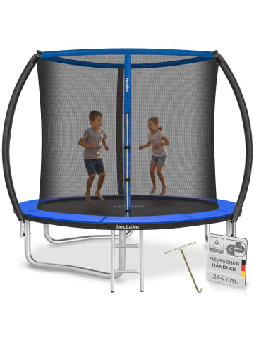 tectake Kindertrampolin mit Einstiegsleiter und Sicherheitsnetz Ø 244 cm