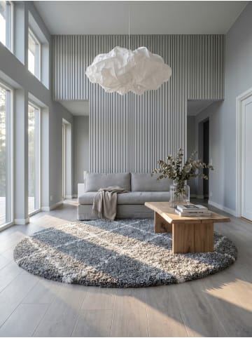 KADIMA DESIGN Teppich Hochflor Shaggy Waschbar Geometrisch DOLOMIT Strapazierfähig in Grau