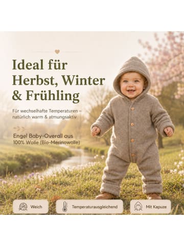 Kinderhaus Blaubär Baby-Overall mit Kapuze, Holzknöpfen & Mulltuch Blaubaer in Walnuss Melange