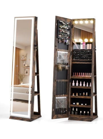 COSTWAY Schmuckschrank mit Beleuchtung in Braun