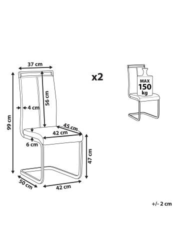 Beliani 2er-Set Esszimmerstuhl GREEDIN in Grau/Silber