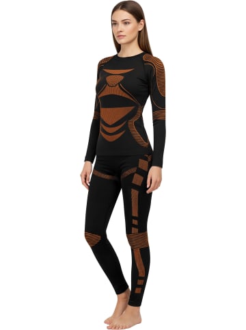normani Damen Sport-Funktionsunterwäsche Set Hemd + Hose in Schwarz/Orange