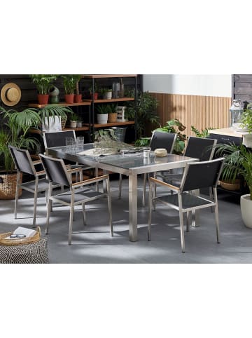 Beliani 7-tlg Gartentisch Set GROSSETO in Grau/Schwarz/Silber