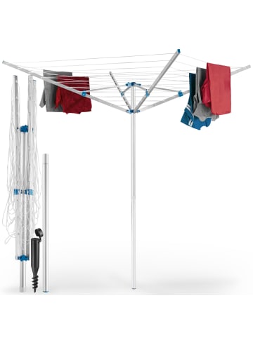 tectake Wäscheständer aus Aluminium, Leinenlänge 40 m, 150 x 150 x 196 cm