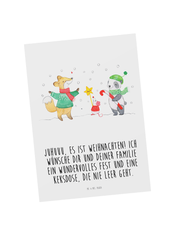 Mr. & Mrs. Panda Grußkarte Winter Weihnachtsfreude mit Spruch in Weiß