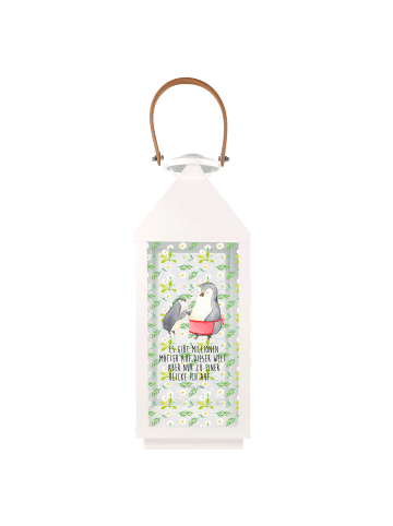 Mr. & Mrs. Panda Deko Laterne Pinguin mit Kind mit Spruch in Transparent