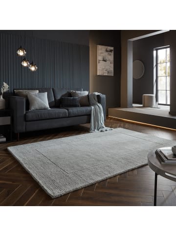KADIMA DESIGN Wollteppich Uni-Design mit Bordüre, rutschfest, 100% Wolle Teppich in Grau