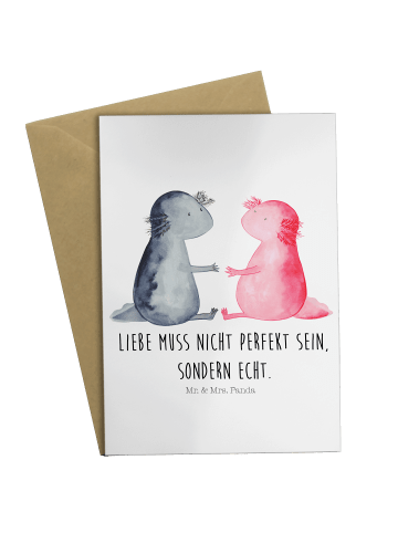Mr. & Mrs. Panda Grußkarte Axolotl Liebe mit Spruch in Weiß