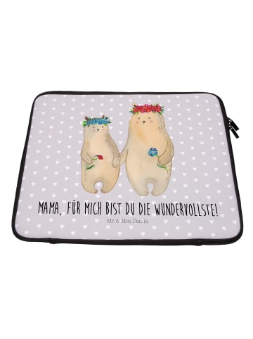 Mr. & Mrs. Panda Tasche Laptop Bären mit Blumenkranz mit Spruch in Grau Pastell