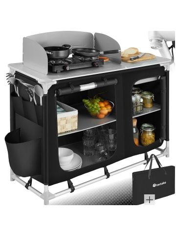 tectake Campingküche Luxus mit Aluminiumgestell und 4 Fächern  116 x 52 x 107 cm, schwar