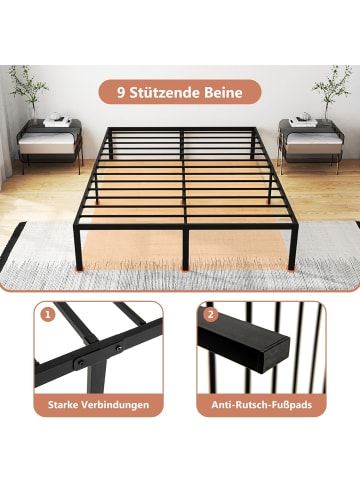 COSTWAY Bettgestell Metall 160 x 200 cm in Schwarz