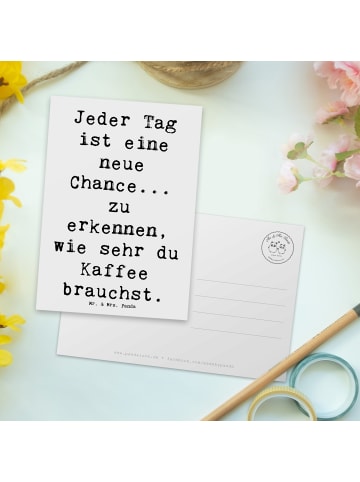 Mr. & Mrs. Panda Postkarte Spruch Motivation und Kaffee mit Spruch in Weiß