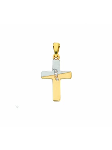 Adeliás 585 Gold Kreuz Anhänger mit Zirkonia in gold