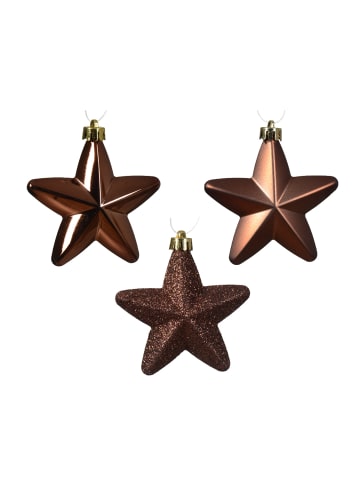 MARELIDA 6er Set Weihnachtsbaumschmuck Sterne bruchfest H: 7,5cm in braun