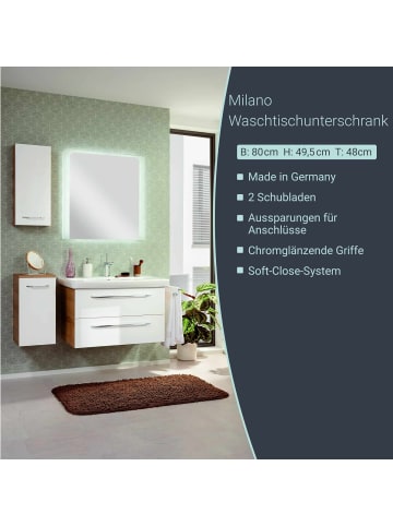 Fackelmann Waschtisch-Unterschrank MILANO in hellbraun-80(B)x49,2(H)x47,6(T)cm