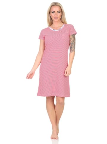 NORMANN Kurzarm Nachthemd Streifenoptik Spitzenbesatz - 85652 in rot