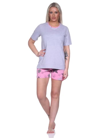NORMANN Shorty Pyjama kurzen Shorts Sterne  - 74372 in grau