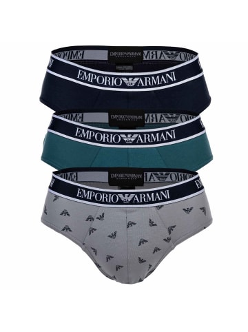 Emporio Armani Slip 3er Pack in Dunkelblau/Grau/Petrol