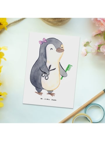 Mr. & Mrs. Panda Grußkarte Friseurin Herz ohne Spruch in Weiß