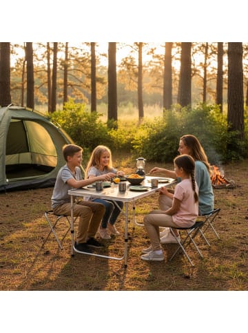 relaxdays Campingtisch mit 4 Hockern in Weiß
