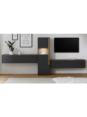 Furn.Design Wohnwand 3-teilig grau, Eiche Wotan 350 cm, Wohnkombination mit viel Stauraum