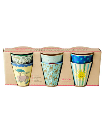 Rice Melamin Becher 6er-Set Funky Prints Blau in diverse