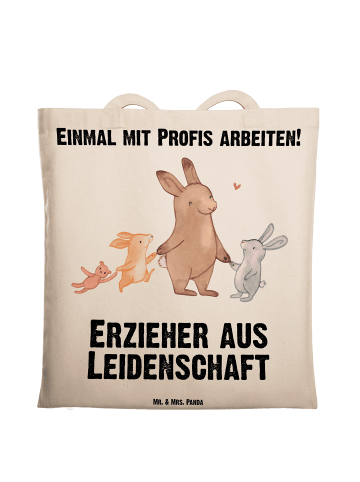 Mr. & Mrs. Panda Strandtasche Erzieher Leidenschaft mit Spruch in Creme