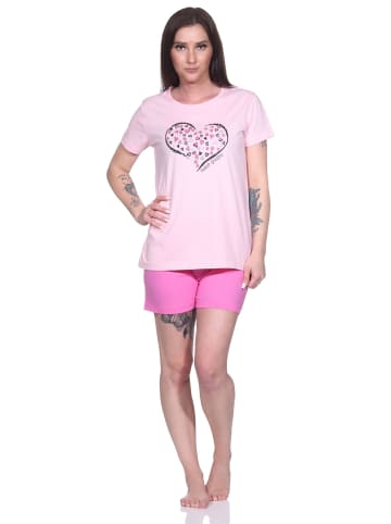 NORMANN Bezaubernde Pyjama Shorty Schlafanzug romantischem HerzchenMuster in rosa