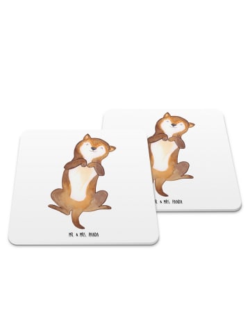 Mr. & Mrs. Panda Tischuntersetzer Hund Streicheln ohne Spruch in Weiß