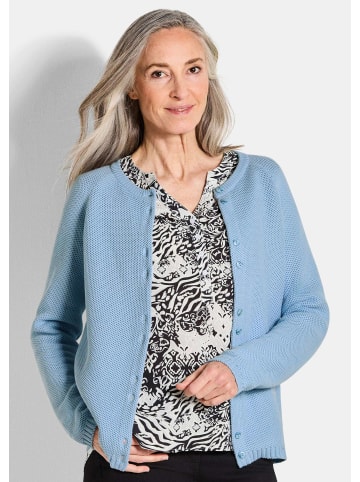 GOLDNER Strickjacke Cardigan aus Baumwolle, Rundhals in hellblau