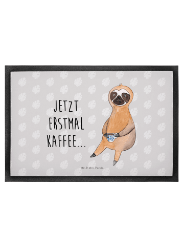 Mr. & Mrs. Panda Gummi Matte Faultier Kaffee mit Spruch in Grau Pastell