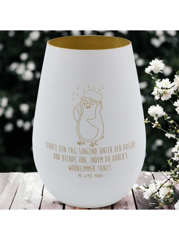 Mr. & Mrs. Panda Gold Windlicht Pinguin Duschen mit Spruch in Weiß