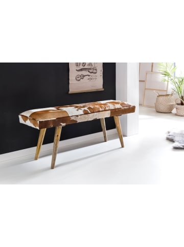 KADIMA DESIGN Sitzbank Ziegenfell / Massivholz Bank 120 x 40 x 52 cm, Polsterbank