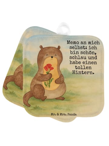 Mr. & Mrs. Panda 2er Set Topflappen  Otter Blumenstrauß Design m... in Weiß