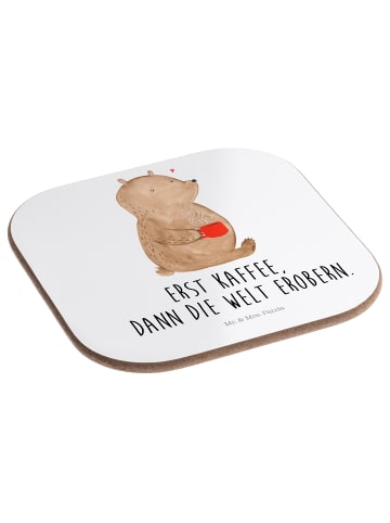 Mr. & Mrs. Panda Tischuntersetzer Bär Kaffee mit Spruch in Weiß