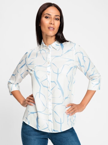 Heine Hemdbluse in ecru-eisblau-bedruckt