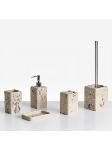 Beliani 5-tlg Badezimmer-Zubehör VILCANOTA in Beige/Silber